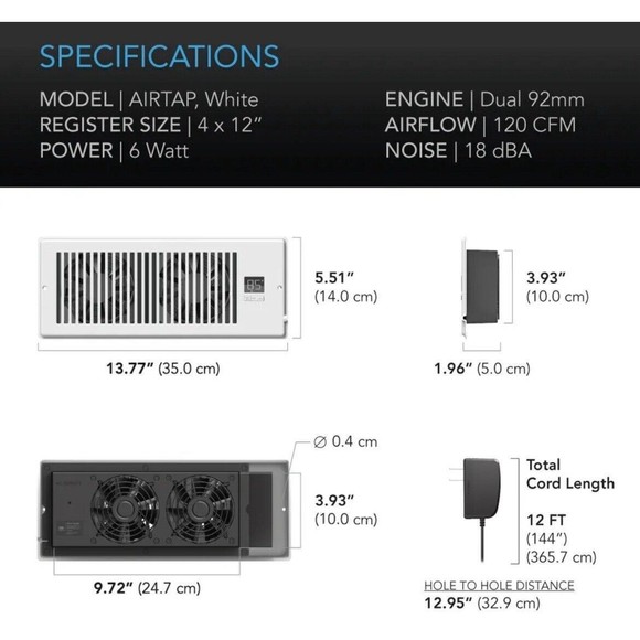 Two! AIRTAP T4, Quiet Register Booster Fan 4 x 12” Register Bronze X2 - Picture 7 of 8